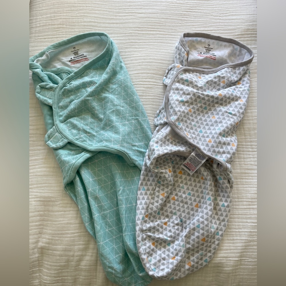 (2) SwaddleMe size Large swaddles - Mint and Gray